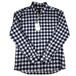 Fish Hippie Co Mens Broadmarsh Flannel Shirt Gale Navy Buffalo Check Medium NWT